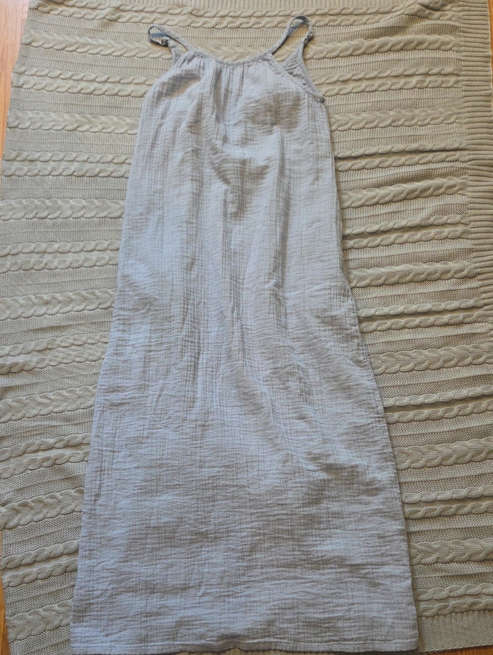 Quince 100% Organic Cotton Gauze Sleeveless Maxi Dress Ocean Breeze Blue Small - Picture 2 of 6